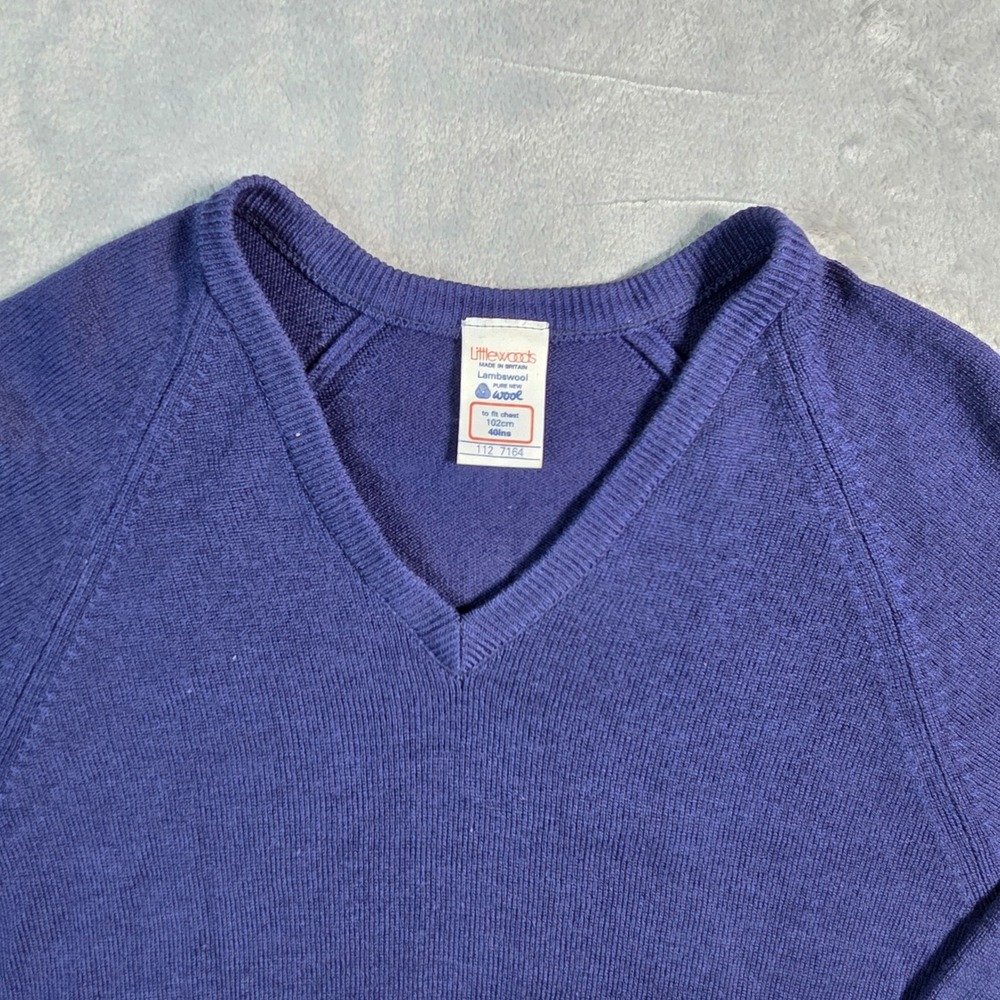 Littlewoods V-Neck Sweater Mens 40 Purple VTG Lambswool Knit Made in Britain